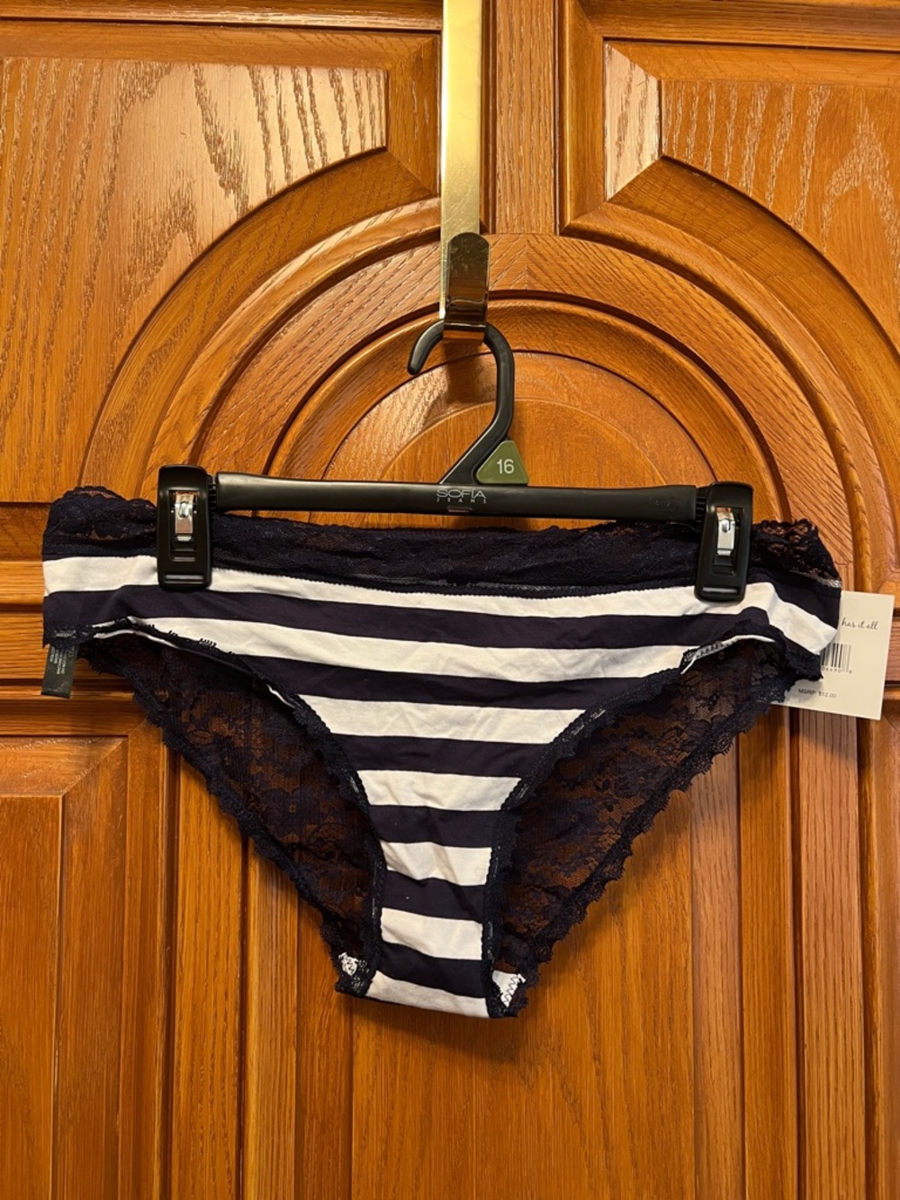Navy & White Striped Lace Trim Panties